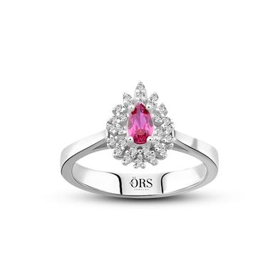 Pırlanta Montür Sentetik Damla Yakut Yüzük