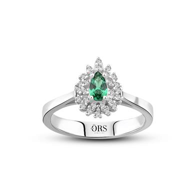 Pırlanta Montür Sentetik Damla Zümrüt Yüzük