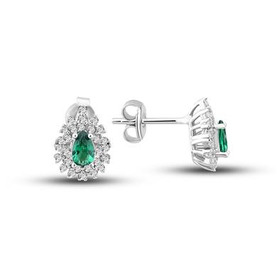 Pırlanta Montür Sentetik Damla Zümrüt Gümüş Küpe