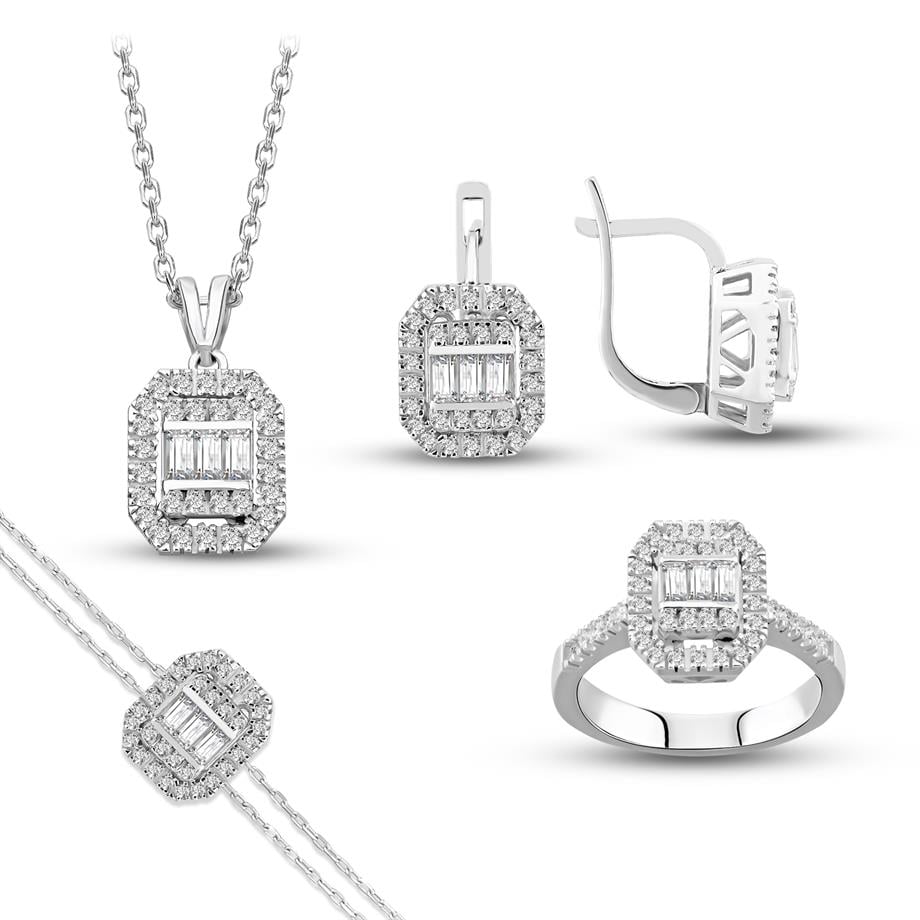 Pırlanta Montür  Baget Taşlı Çivili  Gümüş Mini Set