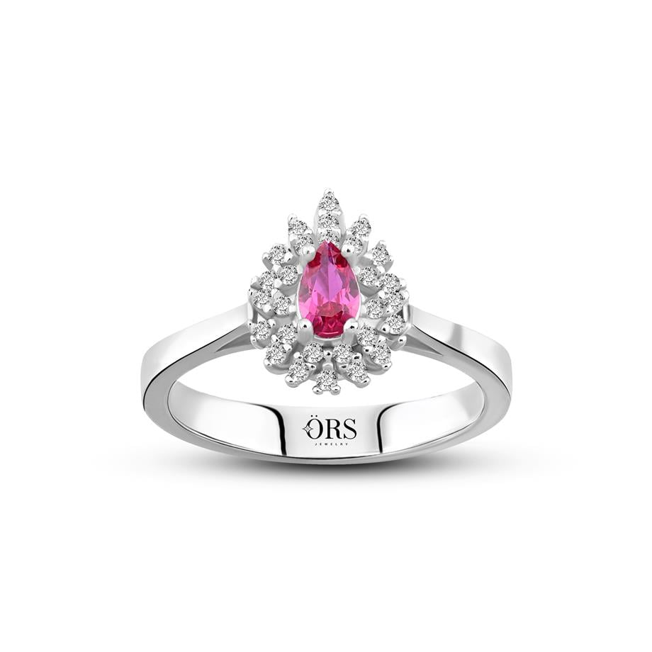 Pırlanta Montür Sentetik Damla Yakut Yüzük