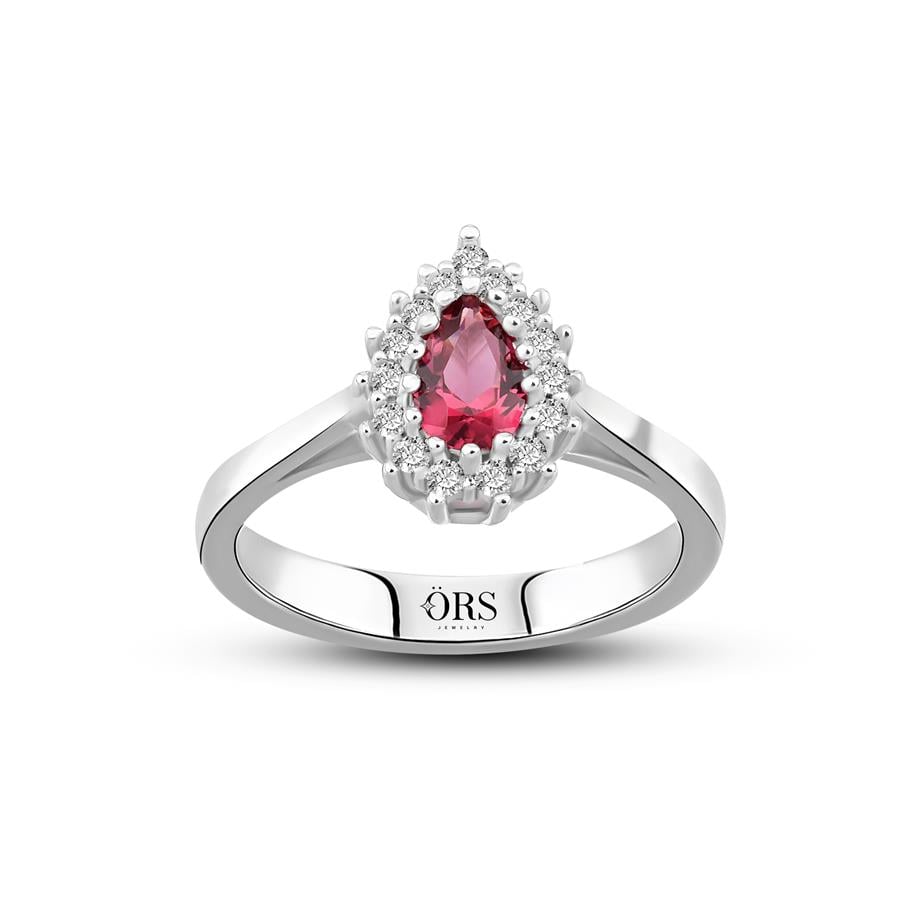 Pırlanta Montür Sentetik Damla Yakut  Yüzük