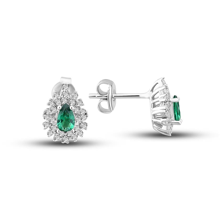 Pırlanta Montür Sentetik Damla Zümrüt Gümüş Küpe