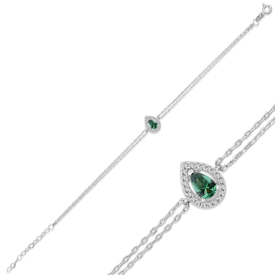 Pırlanta Montür Sentetik DamlaI Işıltısı Zümrüt  Bileklik