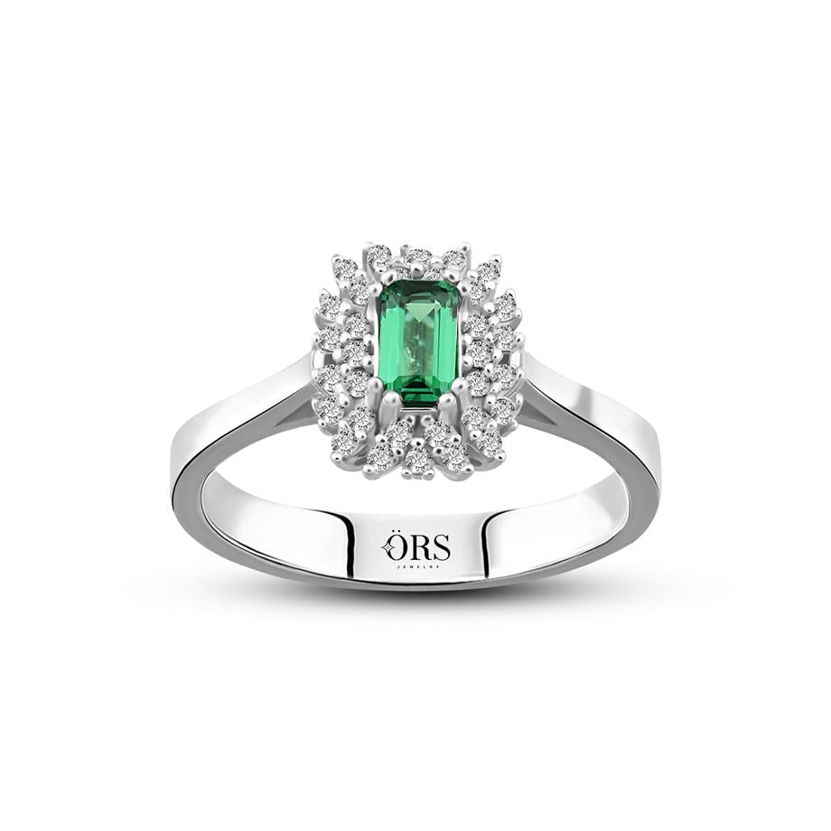 Pırlanta Montür Sentetik Emerald Zümrüt Yüzük