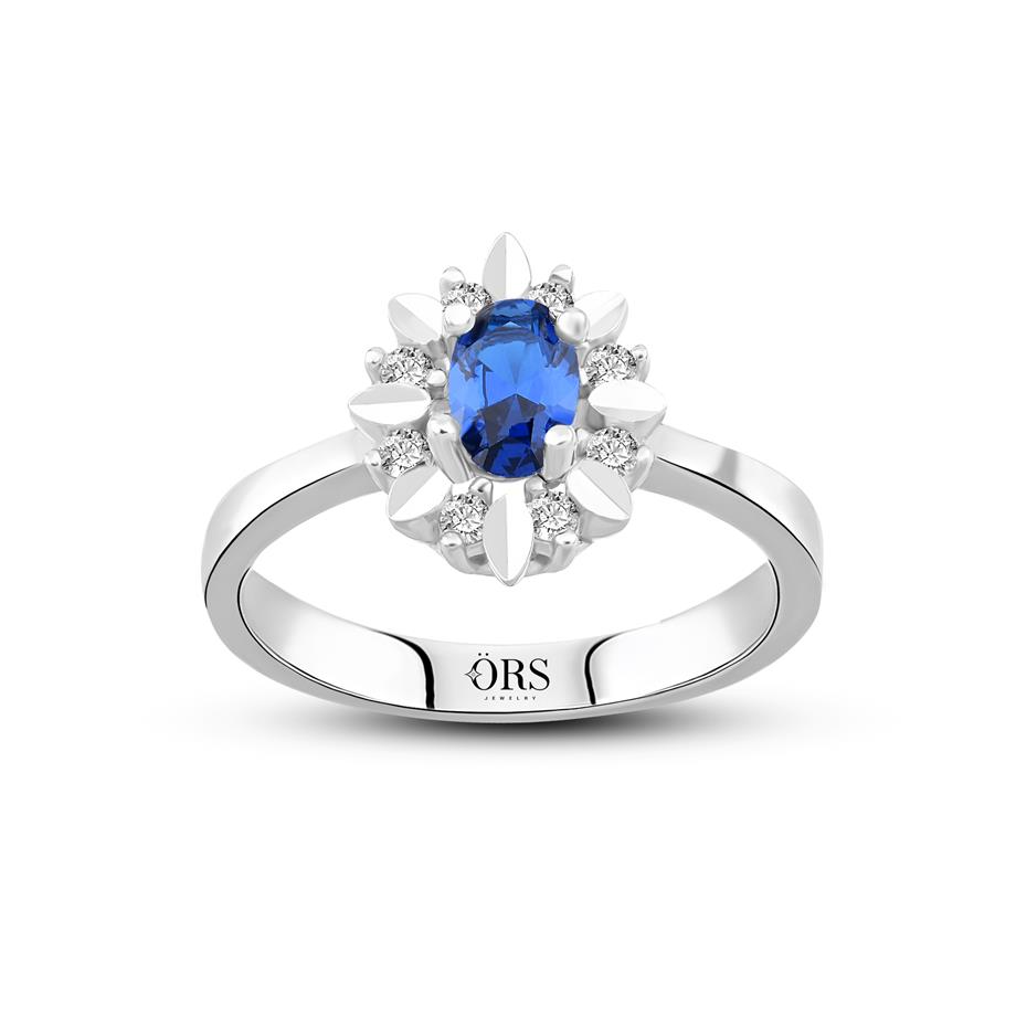 Pırlanta Montür Sentetik Kalemli Oval Safir   Yüzük