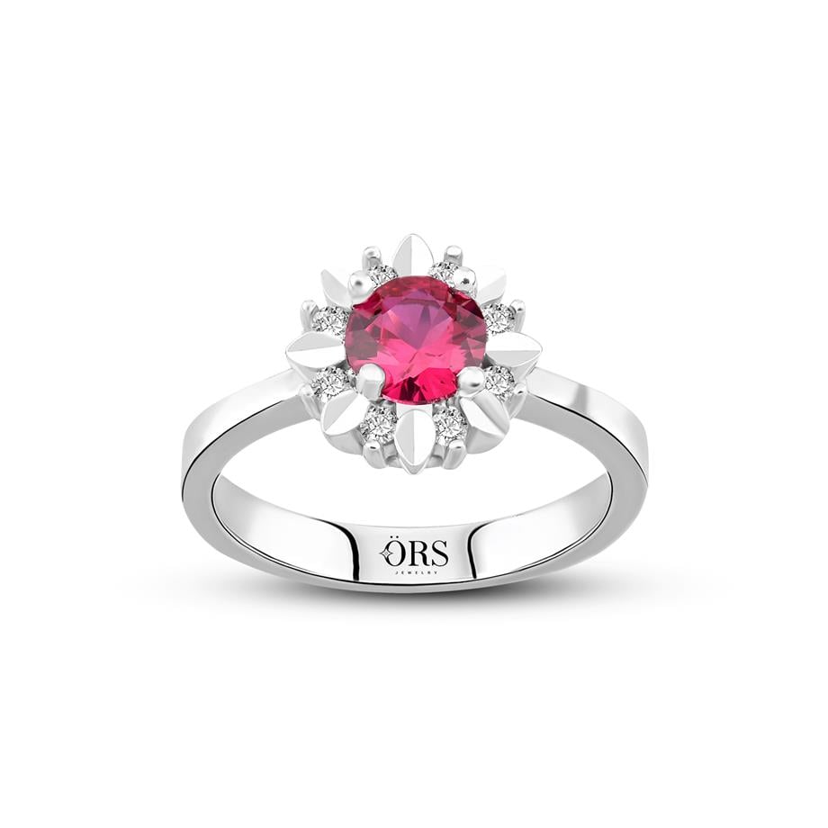 Pırlanta Montür Sentetik Kalemli Yuvarlak Yakut  Yüzük