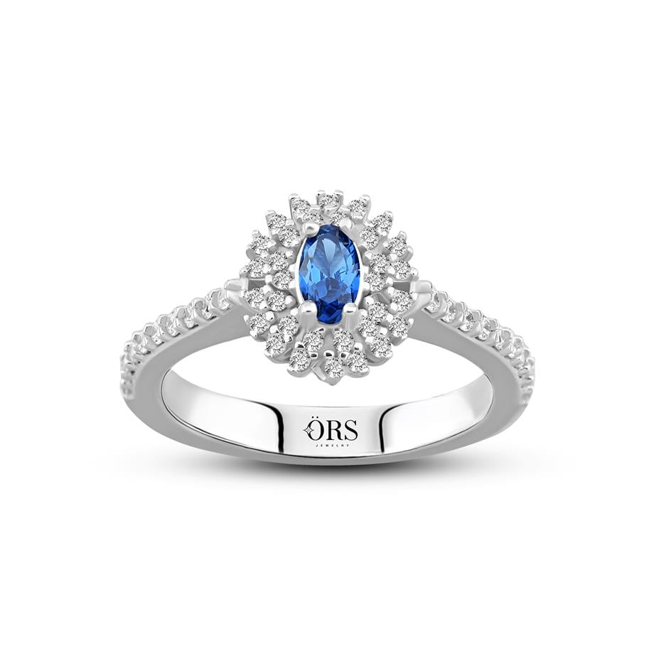 Pırlanta Montür Sentetik Oval Safir Yüzük