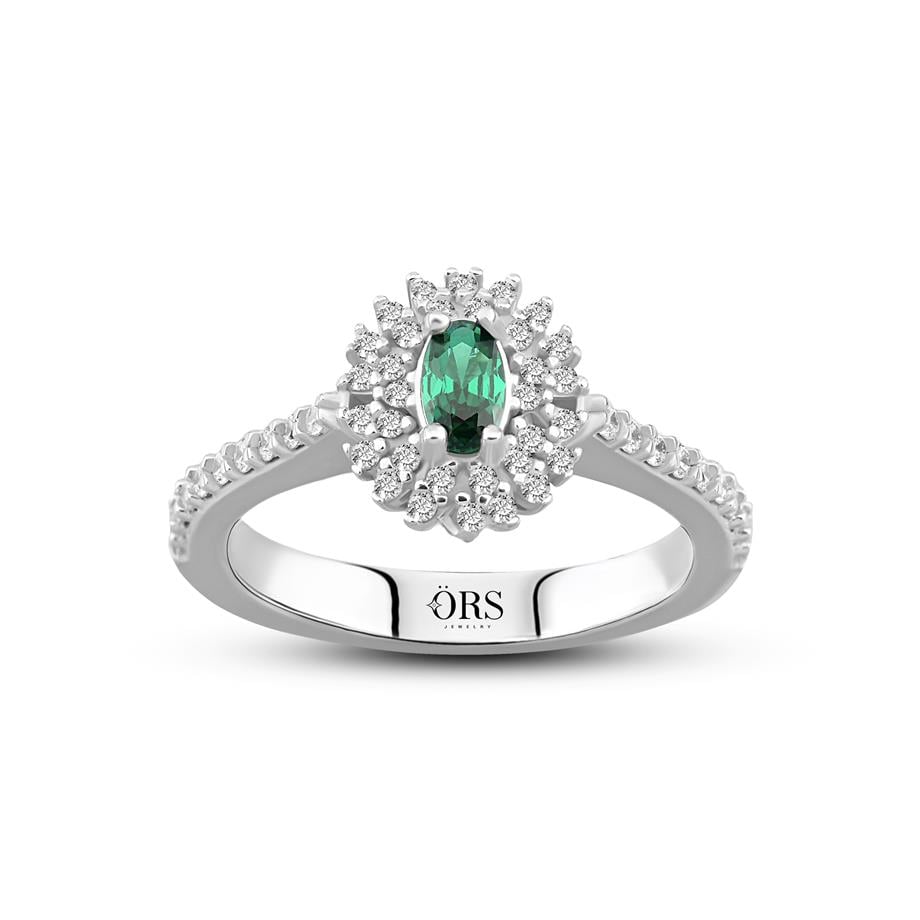 Pırlanta Montür Sentetik Oval Yüzük