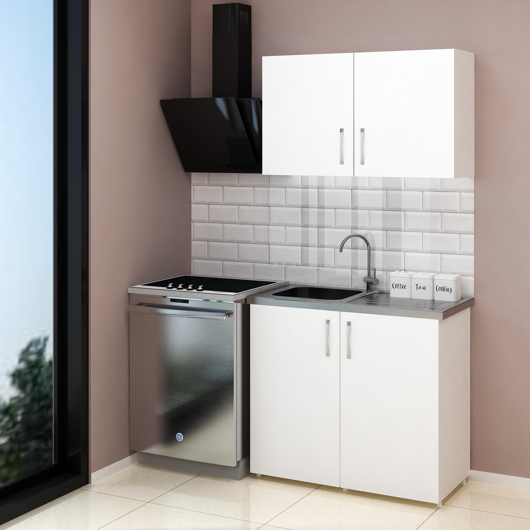 100 cm Mini Çelik Evyeli Mutfak Dolabı Alt Üst Seti