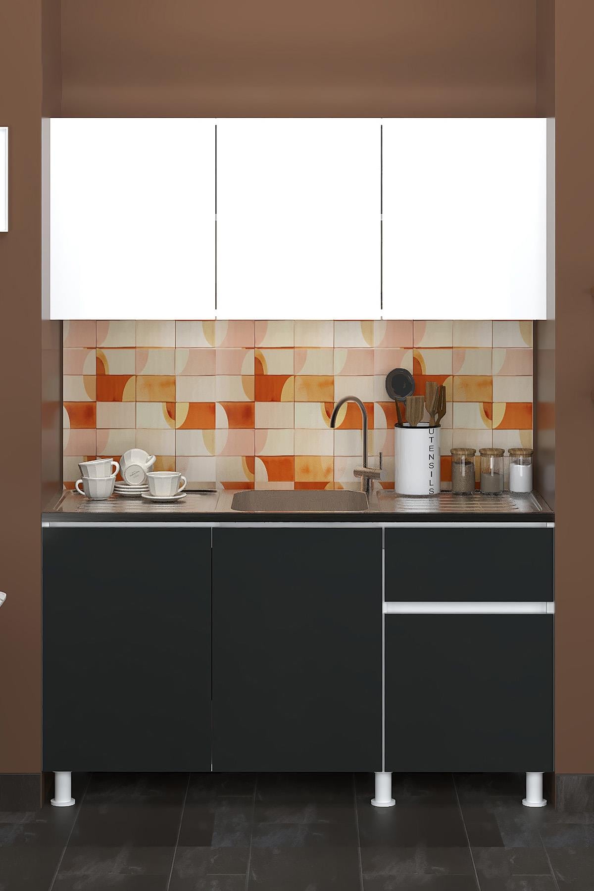 150 CM ANTRASİT POYRAZ MUTFAK EVYELİ ALT ÜST TAKIM