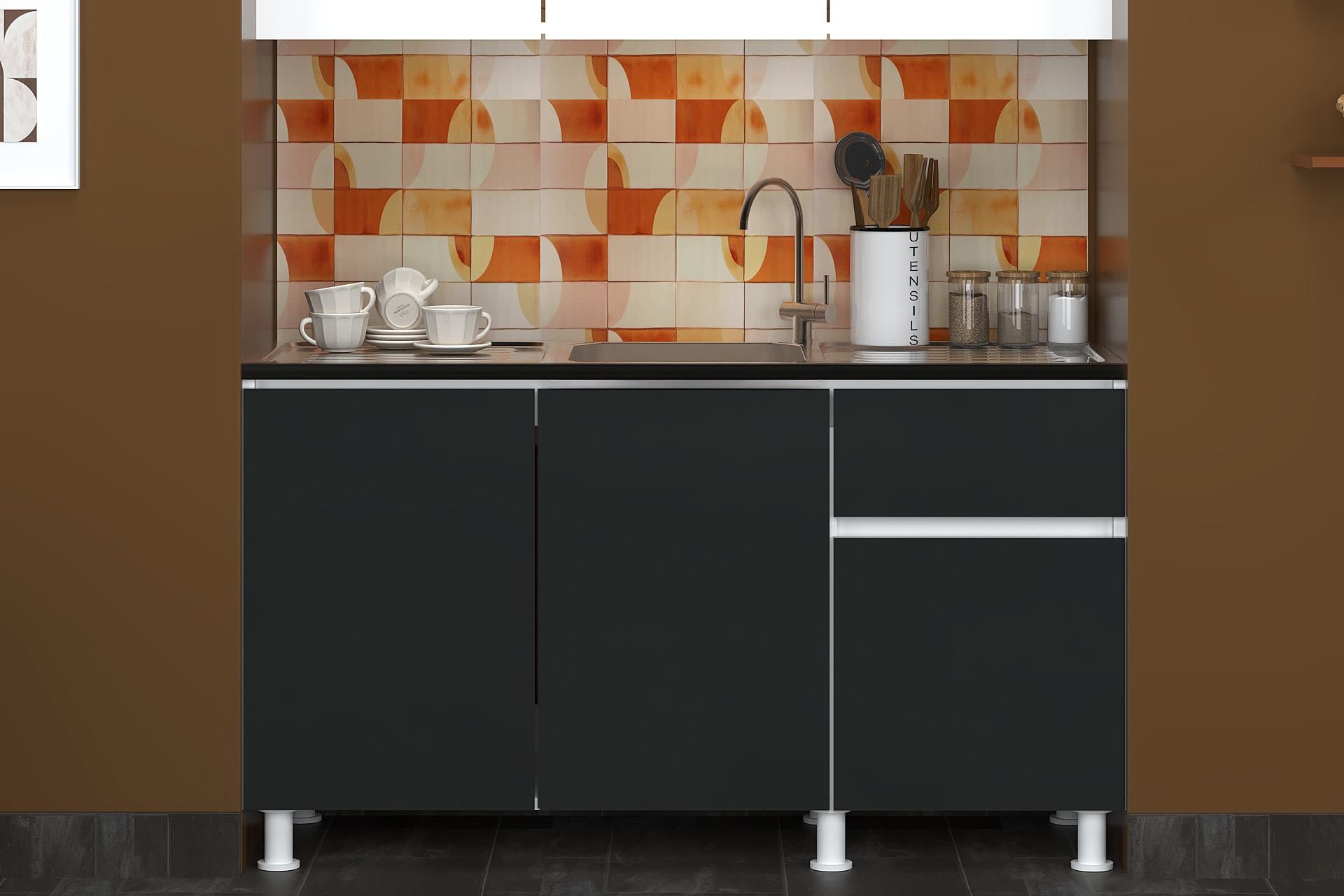 150 CM POYRAZ MUTFAK ALT MODÜL ANTRASİT EVYELİ