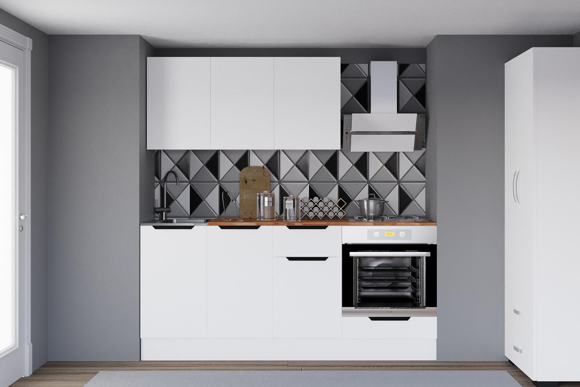 180 CM ALBİNA EVYELİ TEZGAHLI ANKASTRE MODÜLLÜ HAZIR MUTFAK DOLABI, ALT ÜST MUTFAK DOLABI SETİ