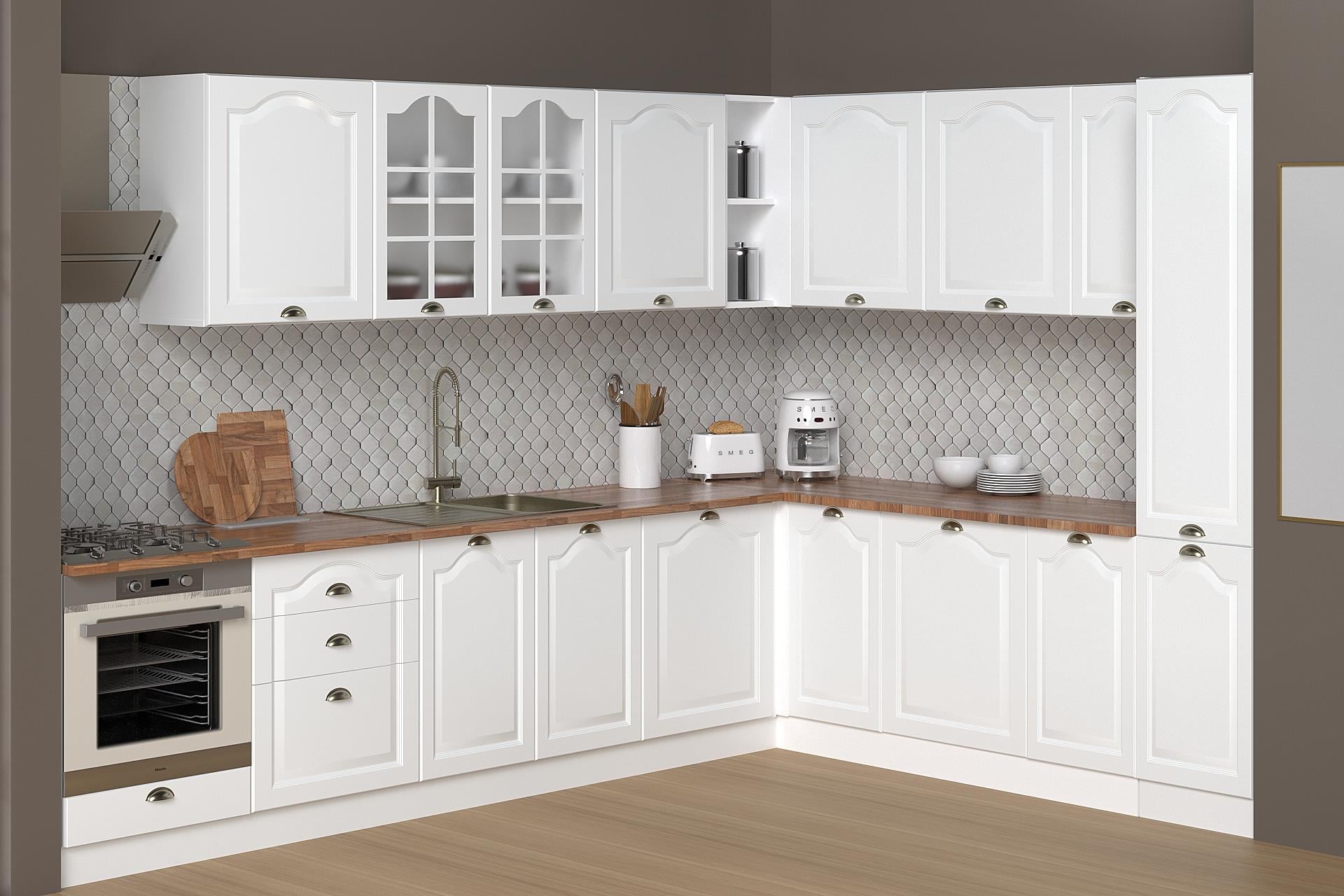 270 CM GREENA WHITE %100 MDF MUTFAK + 200 CM KÖŞE + 40 CM BOY DOLABI