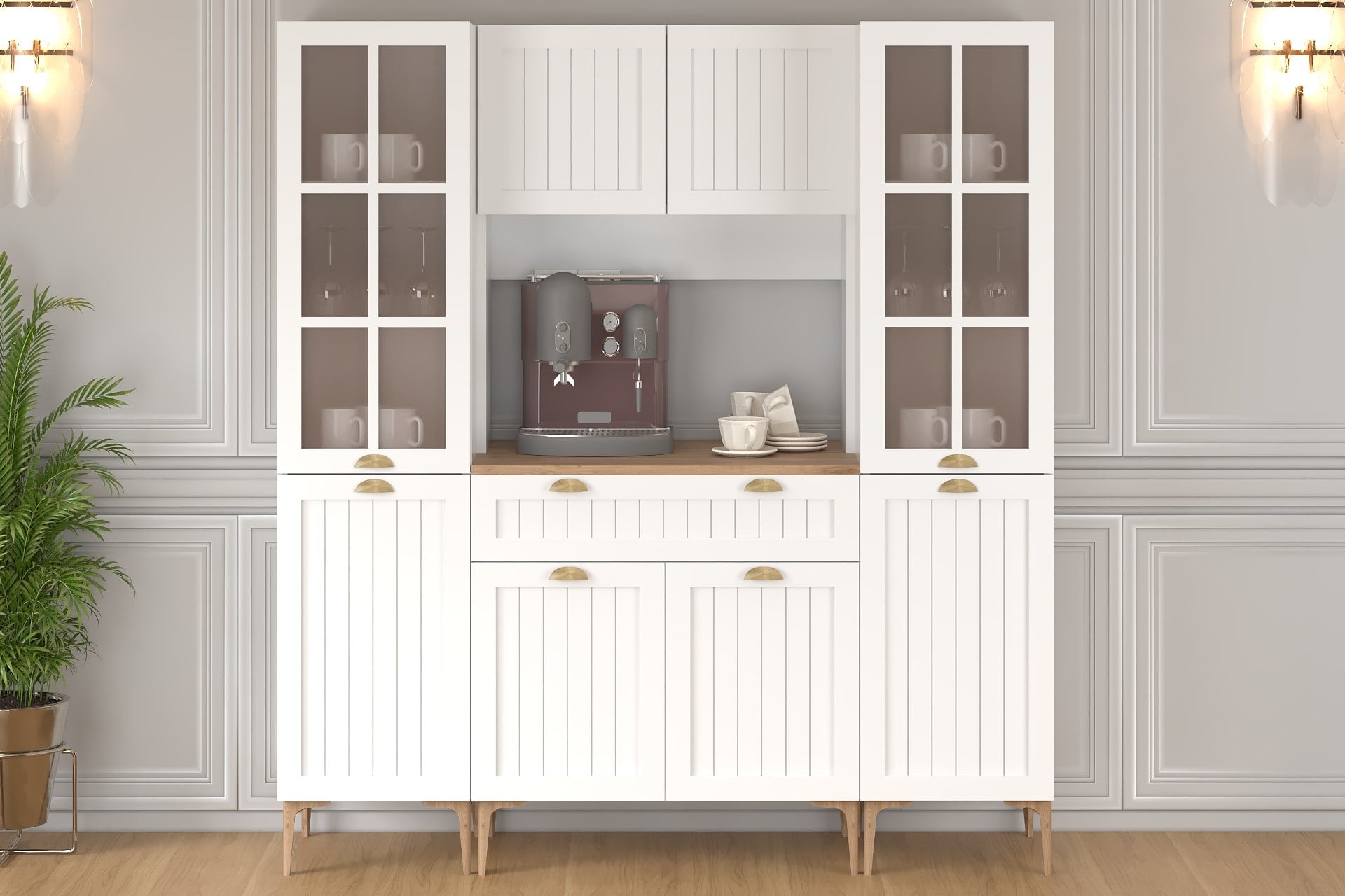 160 cm Esin Çok Amaçlı Dolap Membran Mdf , Çekmeceli Kahve Köşesi, Fırın Dolabı, Kiler Dolabı