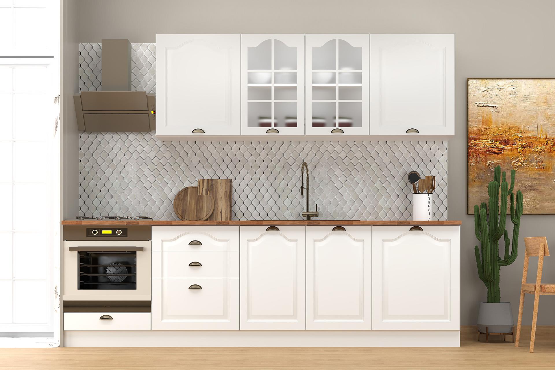 270 Cm Greena White Tezgahlı %100 Mdf Hazır Mutfak Dolabı