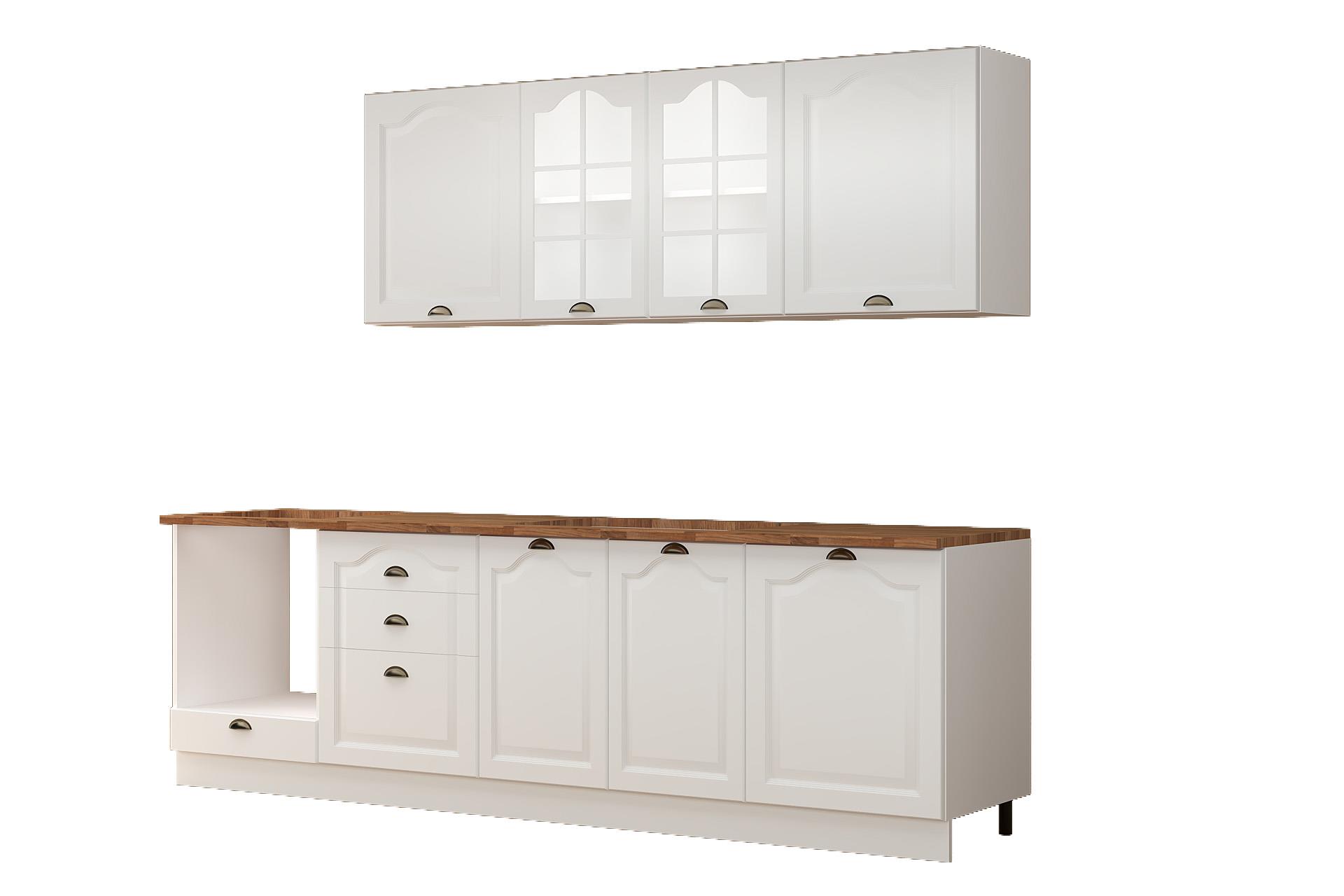 270 Cm Greena White Tezgahlı %100 Mdf Hazır Mutfak Dolabı