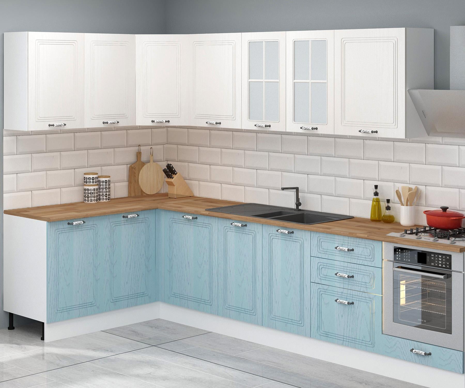 430 Cm Pastel Ankastre Modüllü Mdf Kapaklı Hazır Mutfak Dolabı, L Mutfak Dolabı