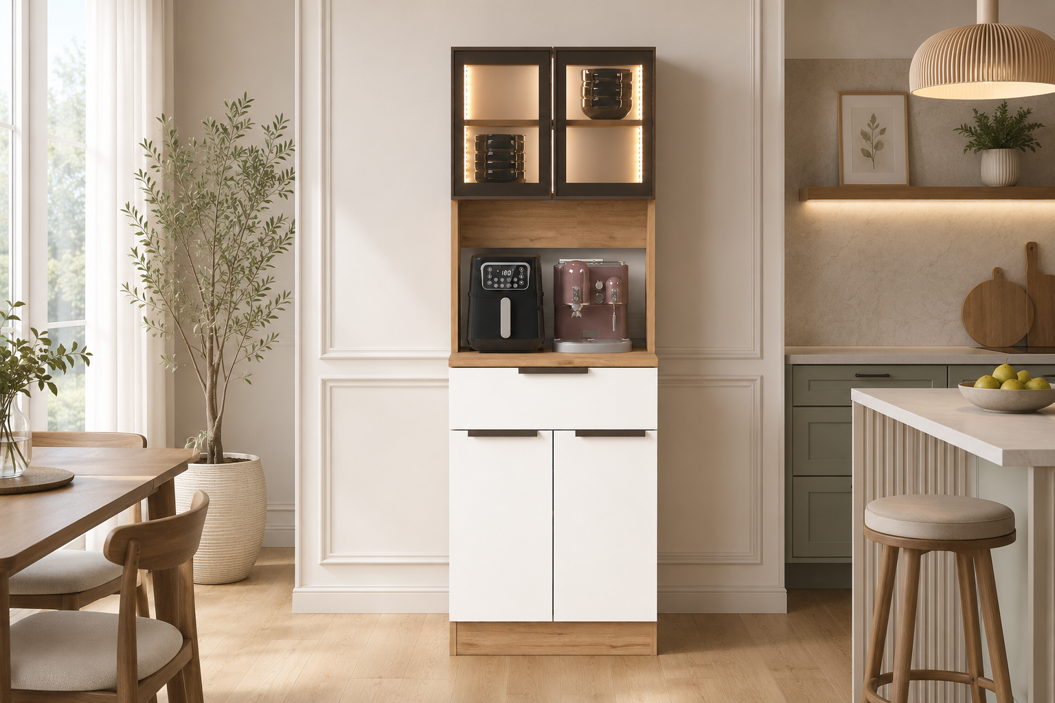 60 CM LEDLİ BROWN ÇOK AMAÇLI BOY DOLAP, ÇOK AMAÇLI DOLAP