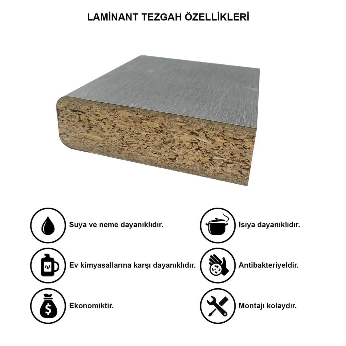 LAMİNANT TEZGAH 256CM GRİ