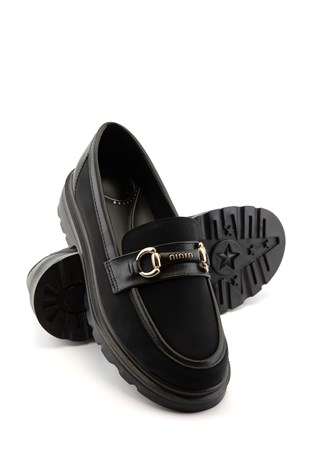 Aurelia Siyah Süet Detaylı Kadın Loafer 