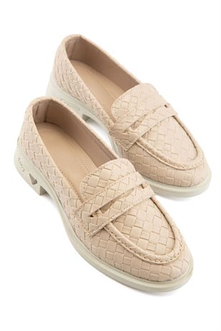 Brielle Bej Örgü Dokulu Kadın Loafer