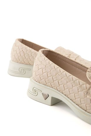 Brielle Bej Örgü Dokulu Kadın Loafer