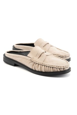 Mireva Bej Süet Kadın Loafer Terlik