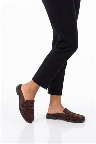 Mireva Kahve Süet Kadın Loafer Terlik