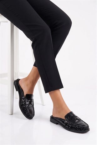 Mireva Siyah Kadın Loafer Terlik 