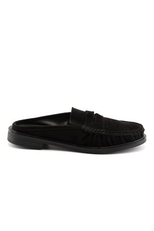 Mireva Siyah Süet Kadın Loafer Terlik 