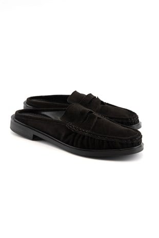 Mireva Siyah Süet Kadın Loafer Terlik 