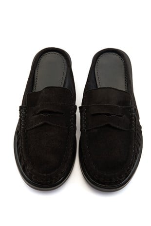 Mireva Siyah Süet Kadın Loafer Terlik 