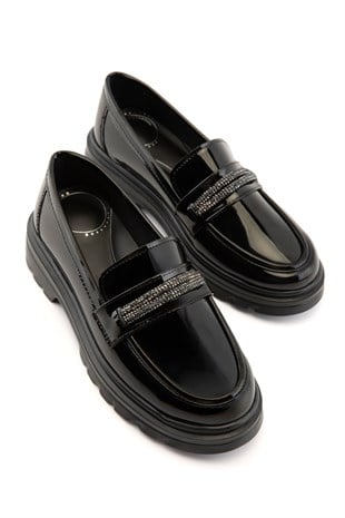 Nessa Siyah Rugan Kadın Loafer 