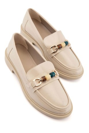 Novara Boncuk Detaylı Bej Kadın Loafer 
