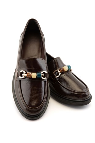 Novara Boncuk Detaylı Kahve Kadın Loafer 