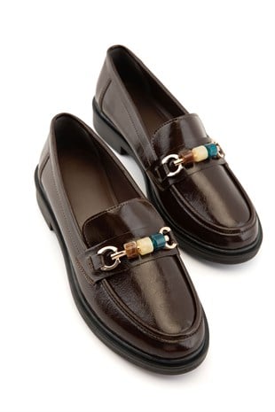 Novara Boncuk Detaylı Kahve Kadın Loafer 