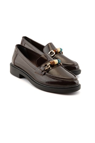 Novara Boncuk Detaylı Kahve Kadın Loafer 