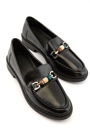 Novara Boncuk Detaylı Siyah Kadın Loafer 