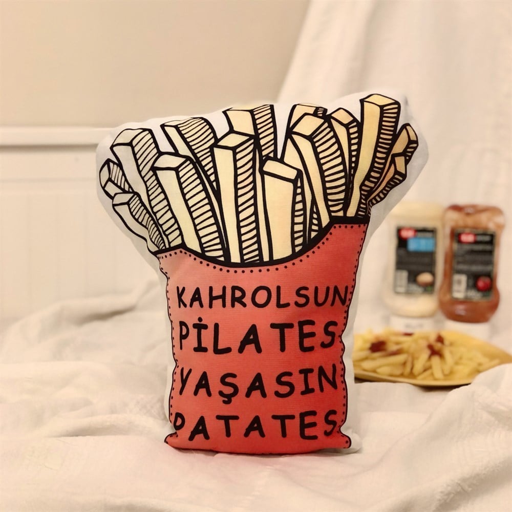  Kahrolsun Pilates Yaşasın Patates Tasarımlı Yastık 
