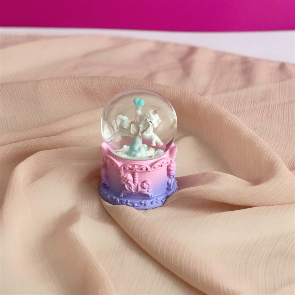  Unicorn Atlı Karınca Işıklı Mini Boy Kar Küresi 
