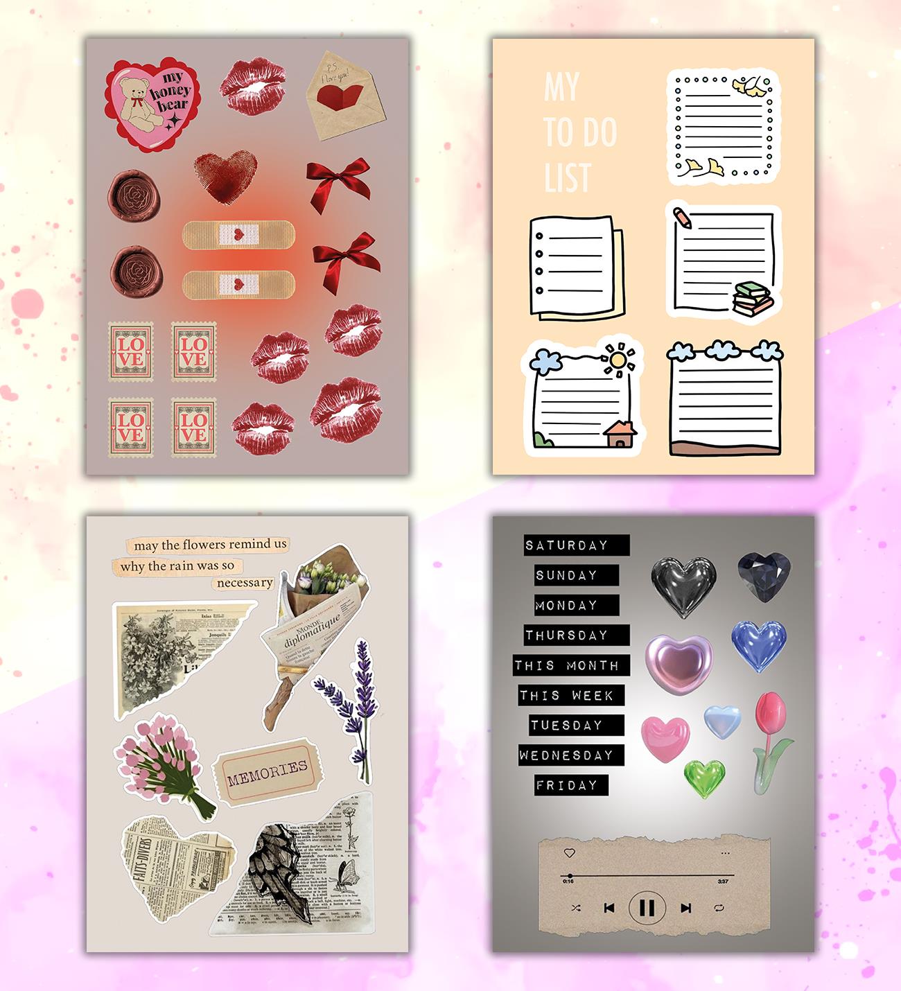 Vintage My DIY Sticker Book 24 * 17 cm 16 Sayfa Özel Tasarım Rengarenk Sticker Kitabı