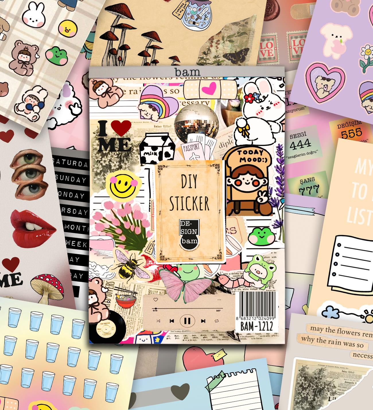  Vintage My DIY Sticker Book 24 * 17 cm 16 Sayfa Özel Tasarım Rengarenk Sticker Kitabı
