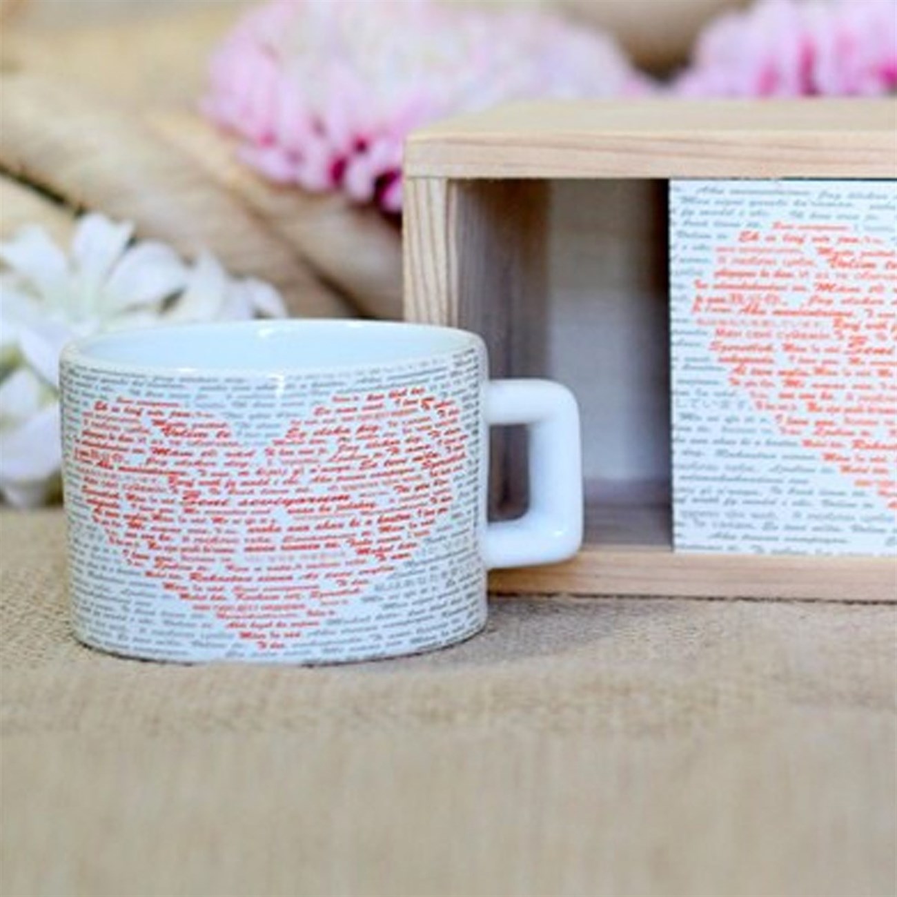 100 Dilde Seni Seviyorum Cup With Wooden Box  Customizable