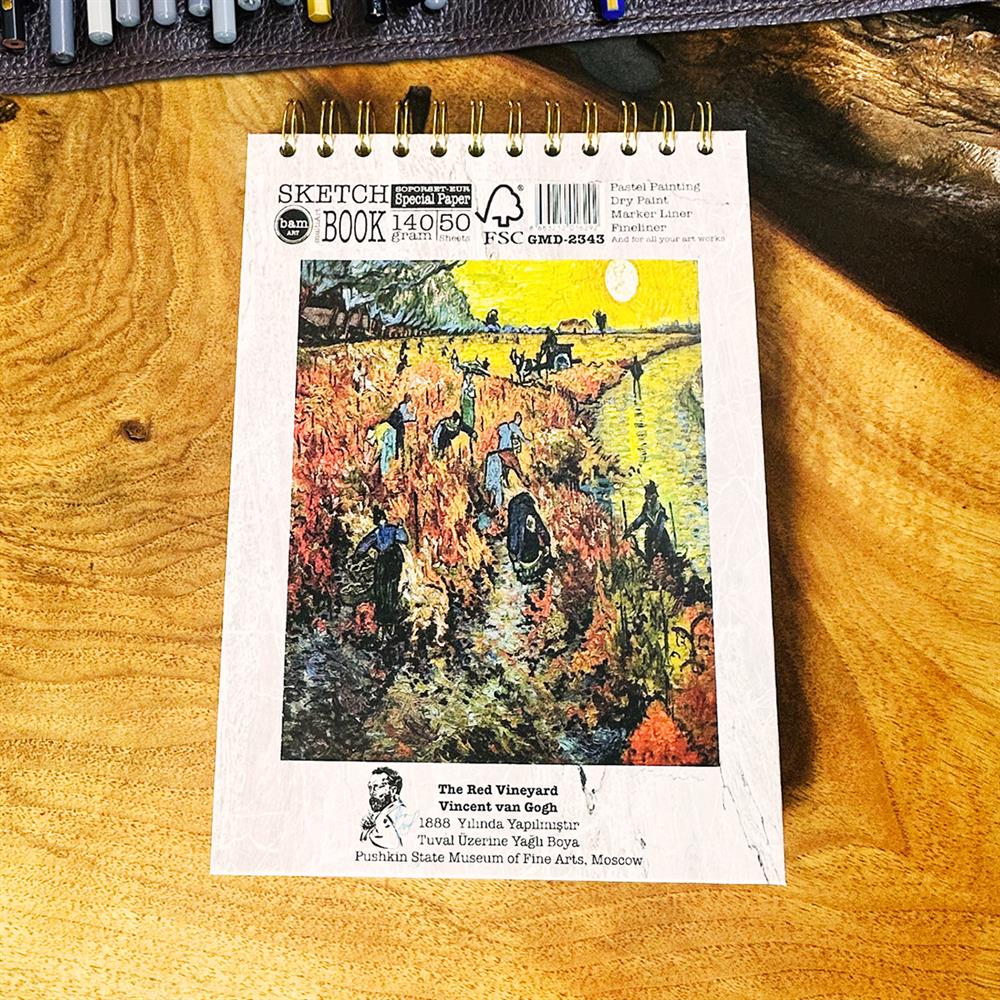 Arles'te Kırmızı Bağ Tasarımlı 17x23 Sketch Book - Eskiz Defteri