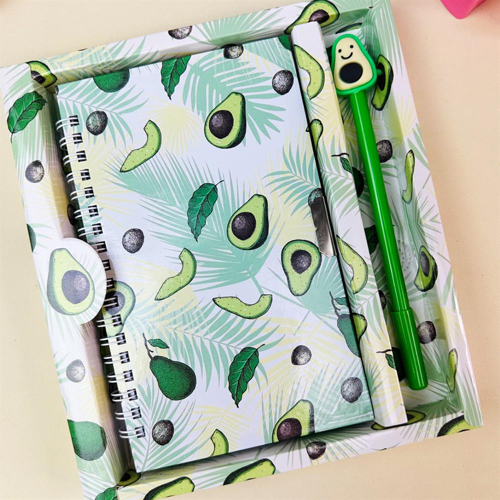 Avokado Tasarımlı Kilitli Günlük Defter Ve Kalem Set