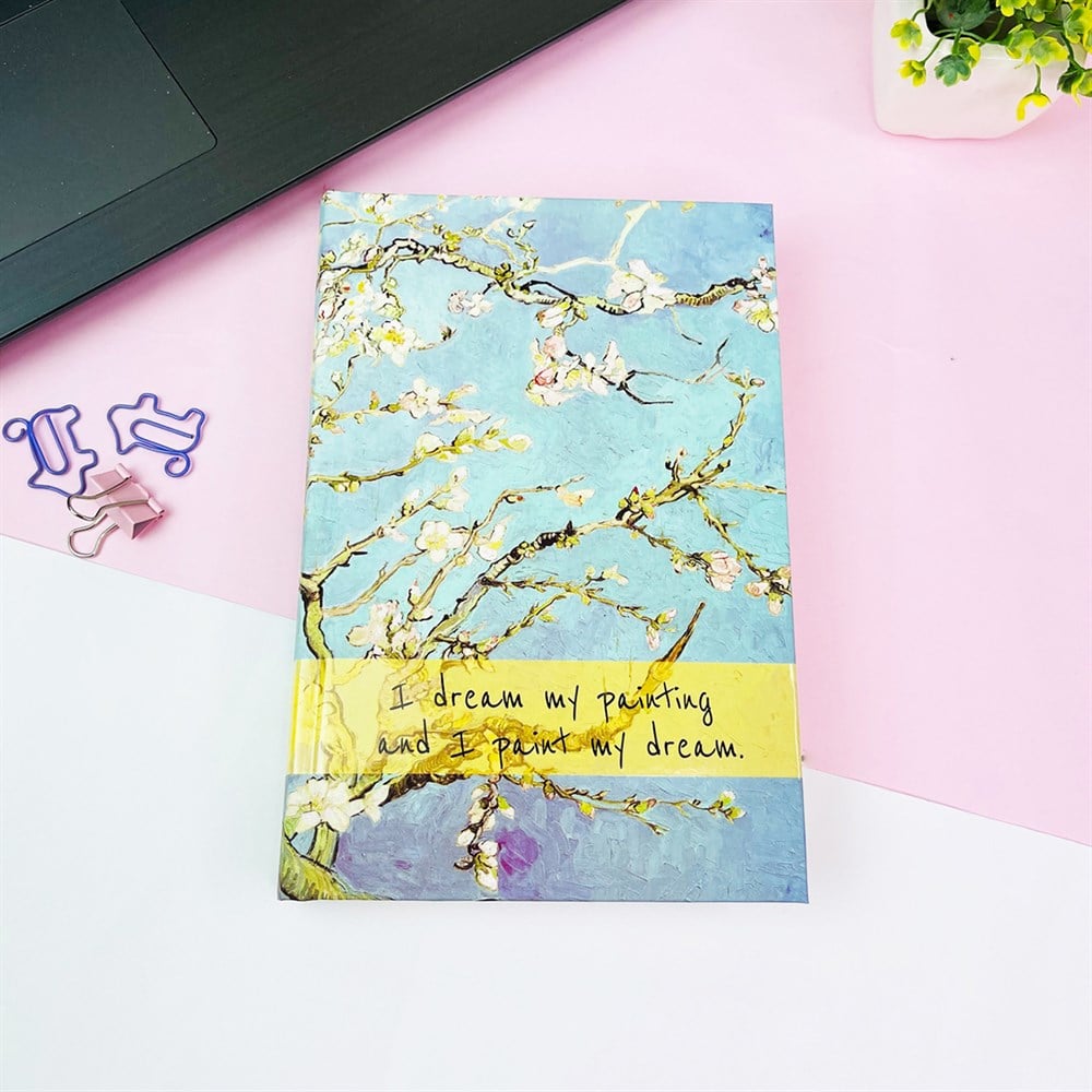 Badem Çiçeği Tasarımlı Kalın Kitap Görünümlü Defter