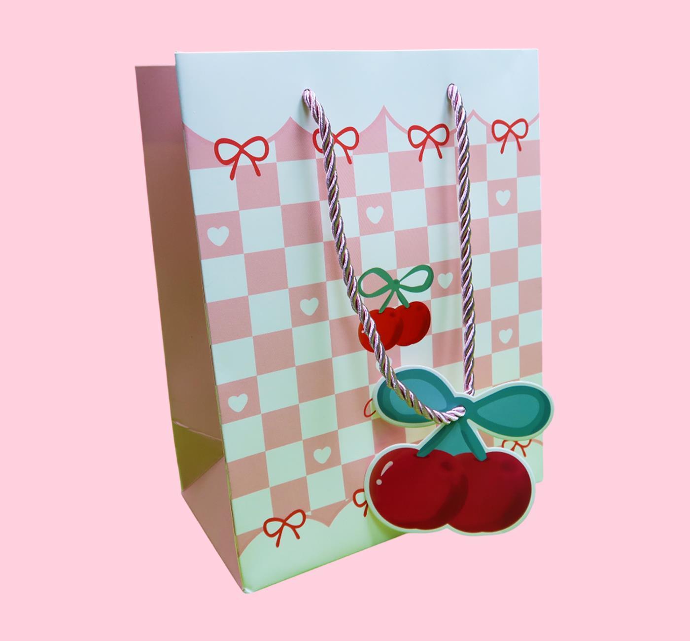 Bam 2104 Kiraz Tasarımlı Karton Çanta 32x26x12 cm