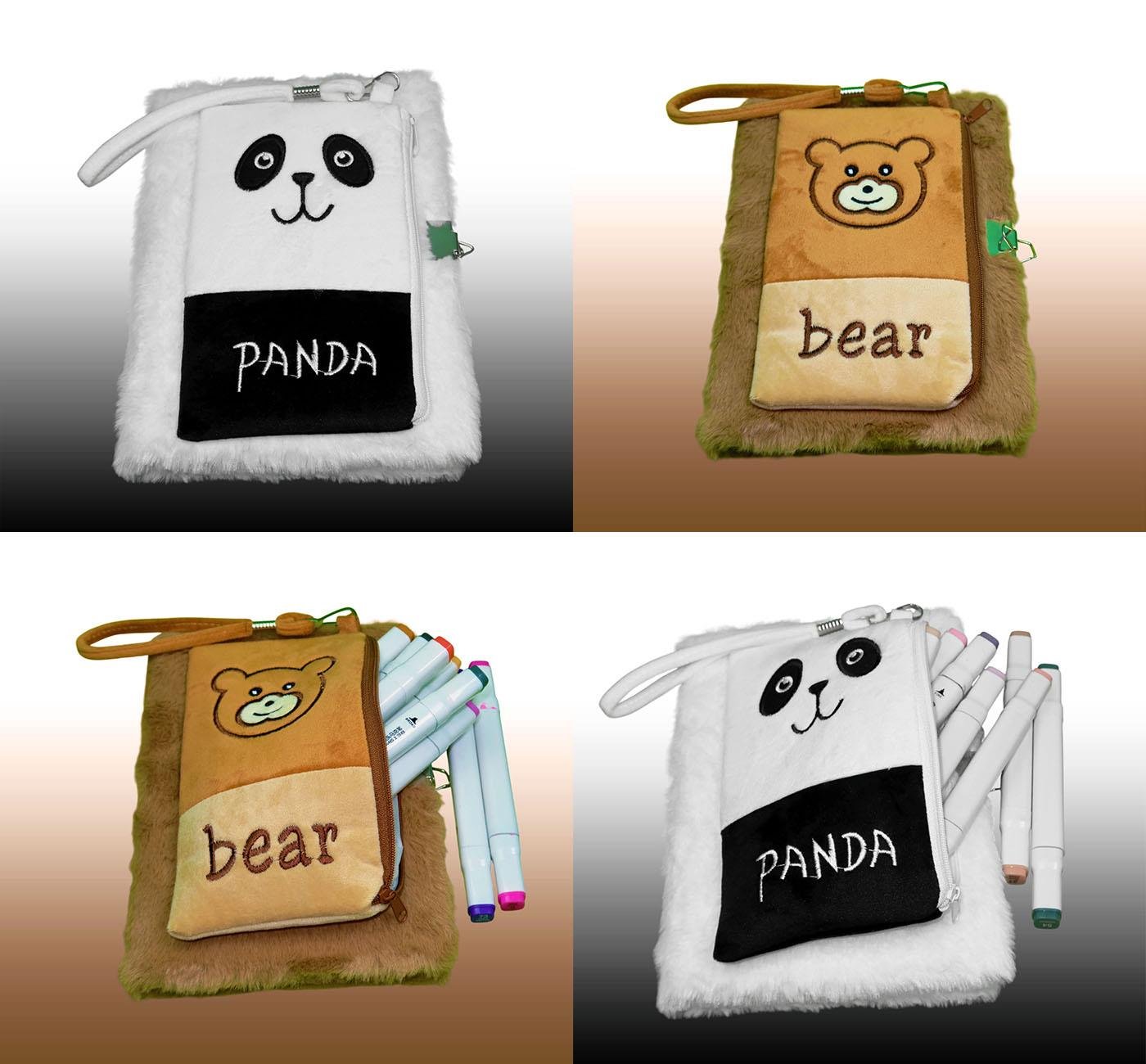 Bam 2119 80 Yaprak Çizgili Kilitli Çantalı Peluş Defter x4