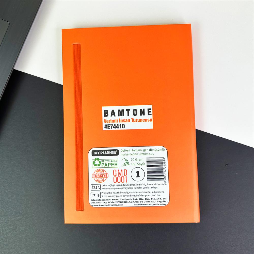 Bam Tone  Turuncu Tasarımlı Lastikli Defter
